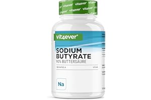 VIT4EVER Butyrate de sodium - 180 gélules de 600 mg - Premium : 90% d'acide butyrique - Butyrate de sodium pur sans additifs indésirables - Hautement dosé, végétalien
