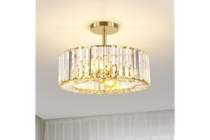 ‎FRIDEKO HOME FRIDEKO HOME Modern Kristall Deckenleuchte Gold,4 Flammige Groß Rund Kronleuchter Kristall Lampenschirm Metall Deckenlampe E27 für Schlafzimmer Wohnzimmer Esszimmer Küche Flur,Ø37cm