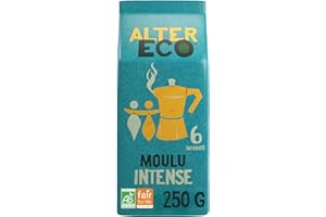 ALTER ECO - Café Moulu Intense - CaféArabica Bio + CaféRobusta - Commerce Equitable - Intensité 6-250 g