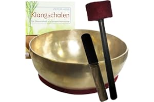 NATURHEILMITTEL HEILSTEINE METHUSALEM GMBH NEU-ULM Klangschale GROSSE HERZSCHALE mit DUNKLEM TON Therapie-Qualität 4-teiliges Klangmassage-Set + BUCH von Peter Hess. Therapieklangschale 1100-1300g ca.20-22 cm mit Kissen, Klöppel. 70053