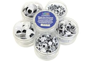 Bright Ideas Mixed Wiggle Eyes for Kids Arts and Crafts, Plastic Googly Eyes for Decoration, DIY Scrapbooking Toy Accessories, 5 Mixed Sizes, Assorted Caddy Stack of 560 Pieces Black