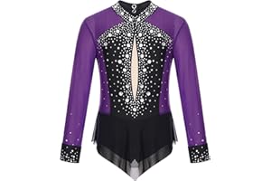 TiaoBug Maillot de Danza Gimnasia para Niña Manga Larga Leotardo Patinaje Artístico Body de Ballet Elástico Clásica Disfraz de Bailarina 5-14 Años