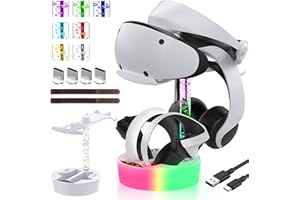 HuiJuKeJi Stazione di ricarica per PS VR2 controller, ricarica rapida/dock di ricarica magnetica di tipo C/Illuminazione RGB, VR accessori per PS VR2 caricabatterie controller supporto cuffie