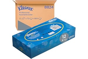 ‎KLEENEX Kleenex Kosmetiktücher in Taschentücher Box, 3-lagige Kosmetiktücher, mit FSC-zertifiziertem Papier, weiß, parfümfrei - 12 x 72 (864 Papiertaschentücher), Artikel-Nr. 8824