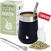 GAUCHO-MARKET B&uuml;y&uuml;k Yerba Mate Kupası Kabak &Ccedil;ay Bardağı Seti, 2 Bombilla (Pipet) ve Temizleme Fır&ccedil;ası (Devrim Siyahı) i&ccedil;erir