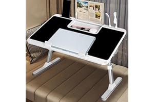 CSYY Table de lit USB pour ordinateur portable, hauteur et angle réglables, support pliable pour ordinateur portable avec port de charge USB, support de livre et tiroir, fente pour cartes, portable pour