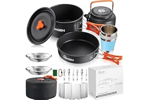 HOMGEN Juego de utensilios de cocina de camping portátiles con parabrisas, kit de utensilios de cocina de aluminio con bolsa de transporte, kit de desorden de cocina ligero para 2-3 personas