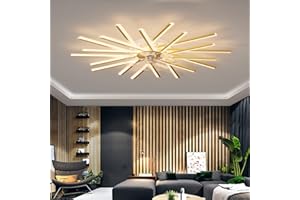 LJX Lampadario Ventilatore con Telecomando APP Reversibile DC Grande Ventilatore da Soffitto con Luce Dimmerabile 6 Velocità Lampadari Ventola per Soggiorno Camera da Letto, Oro, 100cm