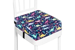 JOAASU Toddler Booster Seat for Dining Chair, Booster Seat Dining Chair, Easy Cleaning Booster Seat Cushion with Fix Straps, Detachable Cushion for Baby Child Kids (Dinosaur) (Navy Blue)