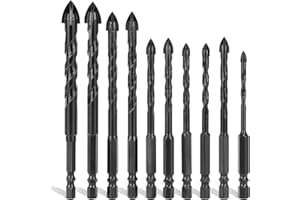 QUOTRE QUOTERE Brocas para Vidrio de 10 Piezas, Brocas para Vidrio con Punta Triangular de 6 mm para cerámica, Hormigón, Ladrillo, Vidrio, Granito, Material de Acero de tungsteno y cerámica de Madera