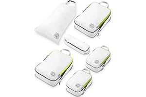 TRIPPED Travel Gear 6-częściowy zestaw kompresyjnych kostek do pakowania Carryon Travel, lekkie torby bagażowe z podwójnym zamkiem błyskawicznym (białe i zielone)