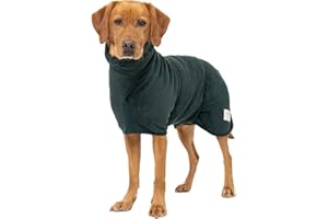 Ruff and Tumble Dog Drying Coat (Classic Collection) | Fast-Drying Dog Towel Coat & Dog Dressing Gown with Hood (L, Forest)