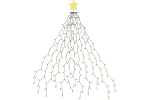EcoNour 1.5m Cluster Tree Lights | 200 LED String Lights with Ring and 12 Garlands | 8 Modes LED String Lights for Christmas Trees (150cm & 180cm) | Warm White Light for Indoor and Outdoor