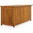 CASARIA® Wooden Garden Storage Box With Lid | Outdoor Waterproof | 115cm | Pre-Oiled Acacia Wood | Inner Tarpaulin | Wood Chest For Cushions Pillows | Outdoor Garden Terrace