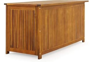 Casaria® Coffre de rangement bois d'acacia 205 L avec bâche intérieure couvercle 160kg boîte caisson coffre de jardin balcon