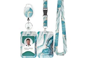 Uniclife Porta Badge Scorrevol Marbling Modello Marmo Verde Acqua Titolare Della Carte Plastica Retrattile Moschettone Staccabile Cordino Carta Verticale l'ufficio Lavoratore Infermiere Insegnante