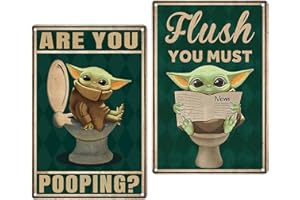 PUJEKNM 2er Set Metallschild Badezimmer Blechschild-Baby Flush You Must Metallschilder,Personalisiertes Toilette Bild Poste Lustiger Vintage Schild Deko Hauswand Raumdekoration(30x20cm)