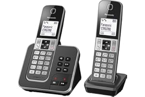 Panasonic KX-TGD322FRG DECT Téléphone Numérique Sans Fil Répondeur Numérique, Base et 2 Combinés, Haut-Parleur Mains Libres, Identification de l'Appelant, Blocage des Appels Indésirables, LCD, Grise