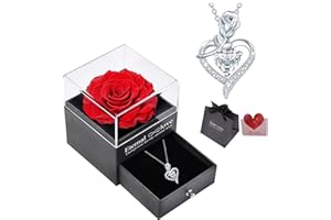 ROZKVIKA Preserved Real Rose with Sterling Silver Necklace 925 Silver Rose Pendant Necklace with Eternal Rose Box Gift for Mum Wife Girlfriend on Mothers Day Valentines Day Christmas Birthday Gifts for Women