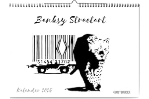 KUNSTBRUDER Banksy kalendarz ścienny Streetart, kalendarz 2025, kalendarz artystyczny w formacie poziomym A4 z najlepszymi i najpiękniejszymi obrazami, kalendarz roczny Banksys, graffiti, do salonu, biura