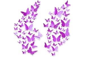 60pcs Pegatinas de Pared de Mariposa 3D, CAYUDEN Pegatinas de Mariposa de Espejo Extraíbles Decoración 3 Tamaños Calcomanía Pared de Mariposa Para Habitación, Puerta, Ventana Decor (Púrpura)