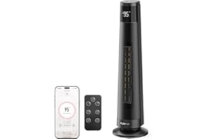 FLANUR Heizlüfter Energiesparend, 1500W PTC Keramik Heizlüfter Leise, Elektroheizung mit Thermostat & Fernbedienung, ECO Modus, 70° Oszillation, 12h Timer, Überhitzungs-Kippschut, Black, 1Pack