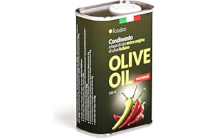 ‎FOODICO Foodico Chiliöl – Extra natives Olivenöl mit echtem Chili, 250 ml Metall-Dose, italienisches Würzöl, aromatisiert, vegan, kaltgepresst, feine Schärfe für Pasta, Pizza & Marinaden