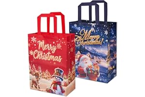 BIULDPY Grands sacs fourre-tout de Noël, 2 sacs réutilisables en tissu non tissé rouge et bleu pour emballage et livraison de cadeaux