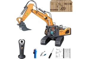 Ezweiji Escavatore Telecomandato, 11 canali escavatore Telecomandata a induzione 1:20 completamente funzionale RC cingolato con luce ed effetti sonori (Escavatore radiocomandato a induzione)