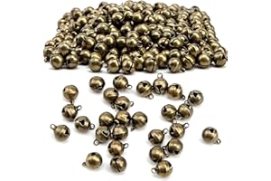 TASHCE Pack of 200 Vintage Bells in Bronze, 6 mm Bronze Bells for Hanging Dogs, Door Bell, Potty Training, Wind Chime, Gift Tag, Wind Chime Christmas Bell Crafts