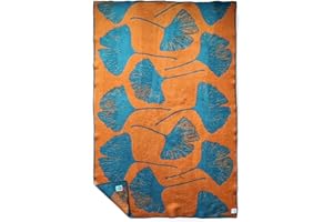 JOWOLLINA Wolldecke Plaid aus Norwegischer Wolle 130x200 cm, Ginkgo Ginger Petrol