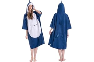 OLAOLA Poncho de Surf pour Adulte, Serviette de Bain avec Capuche et Poche, Peignoir à Langer, Poncho de Plage à Séchage Rapide pour Femmes et Hommes (Requin)