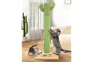 Globlazer Kratzstamm Kaktus Grun XXL hoch 94 cm mit 10cm Dicker Sisal Kratzsäule Holz Trackingball Hängende Plüschbälle, Kratzsäulen Stabil für Große Katzen Kratzen Spielen Innen (SC37, Grun)