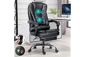 Blisswood 2 Point Massage Office Chair For Home Office, Executive Office Chair With Footrest 130° Reclining Computer Desk Chairs Adjustable Height 360° Swivel Recliner Chair (Black)