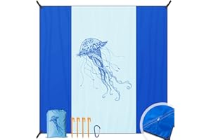 DEWUR - Telo da spiaggia/coperta da picnic anti-sabbia, formato XXL, impermeabile, ideale per vacanze, spiaggia, campeggio, viaggi (300 x 280 cm, medusa)