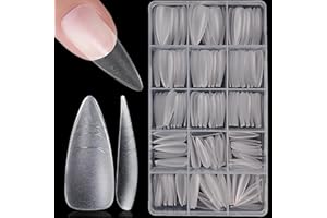 XIAOHEBAN 300 Pièces Capsule Americaine Ongle Stiletto - 15 tailles Capsules Ongles en Gel X Pose Americaine Ongle, Artificiel Faux Ongles avec Lignes pour les Studios de Manucure & Home Nail Art