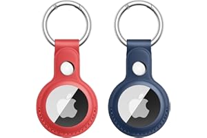 Meliya 2 Pezzi Custodia AirTag Portachiavi per Apple Airtag, Pelle Cover Protettiva per Apple AirTag Tracker per Zaini e Animali Domestici (Blu navy+Rosso)