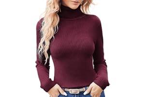 Hotouch Sweter damski z golfem, na zimę, elegancki sweter z dzianiny, krój slim fit, drobna dzianina, ciepły sweter z długim rękawem, jednokolorowa bluza