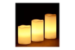 ‎RELAXDAYS Relaxdays Zestaw świec woskowych LED, 3 elektryczne świece bezpłomieniowe, migoczące, zasilane bateriami, jasne, wys. x szer. x gł.: 13 x 8 x 8 cm, kremowe