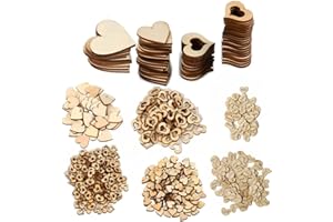 TOKERD 500 Piezas Corazones de Madera Rodajas Manualidades Corazones de Madera Pequeños Para Decoración de Boda Adornos Artesanales DIY Tamaño 10mm, 20mm, 30mm, 40mm