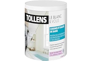 TOLLENS - Peinture Blanche Cuisines et Salle de bain - Résiste à l'Humidité et aux Moisissures - Velours - Blanc 1L = 12m2
