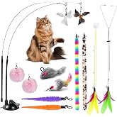 Teuaplo Cat Toys, Interactive Cat Toy, Fishing Rod for Cats with Suction Cups, Cat Toys for Hunting, Playing and Exercising a