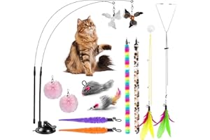 Pmueuff Jouets pour Chats, Jouet Chat Interieur avec Plumes et Ventouse, Jouet Interactif