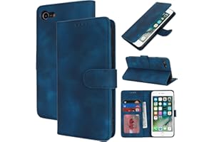 Zouzt Hülle für iPhone SE 2022/2020, 8/7 4,7-Zoll, Stoßfestes PU Leder Handyhülle Lederhülle Klapphülle mit Kartenhalter und Standfunktion Flip Leather Wallet Phone Cover (Vintage Blau)