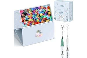 Ohuhu Feutre Coloriage, 100 Couleurs Aquarelle Stylos Feutres Double Pointe Fine et Pinceau pour Mandala Calligraphie Dessin Esquisse Livre de Coloriage, Nouvel emballage en carton blanc