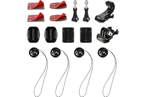 HSU Supporti adesivi per casco, cuscinetti piatti e curvi di sicurezza, guinzaglio, fibbia clip di base, compatibile con GoPro Hero 11/10/9/8/7/6/5/4/3 Action Cameras