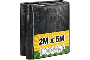 BoloShine Toiles de Paillage 2m x 5m, de Paillage Bache Geotextile Toile Anti Mauvaises Herbes Tissu Perméable à l'eau, Bâche Anti Mauvaise Herbe pour Jardin Verger(Noir)