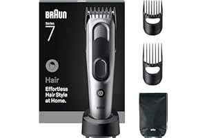 Braun Cortapelos Series 7 HC7590, Máquina De Cortar Pelo Para Hombre, +5 Accesorios De Styling, Lámina De Corte Ultra Afilada, 17 Longitudes, 50 Min De Autonomía, Lavable, Gris