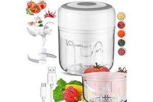 Holzsammlung 250ML Schiaccia aglio Elettrico Tritatutto Elettrico da Cucina con 2 Lame Affilate e 100ML Coppa di Ricambio, per Aglio, Verdure, Zenzero, Carne, Cipolla, Peperoncino