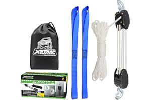XSTRAP STANDARD Heavy-Duty 2,000LB 50 Feet Rope Hoist Pulley 1 Ton Wheel Block and Tackle System 5:1 Ratio Lifting Power with 2PK 18 Inch Soft Loops 50FT White